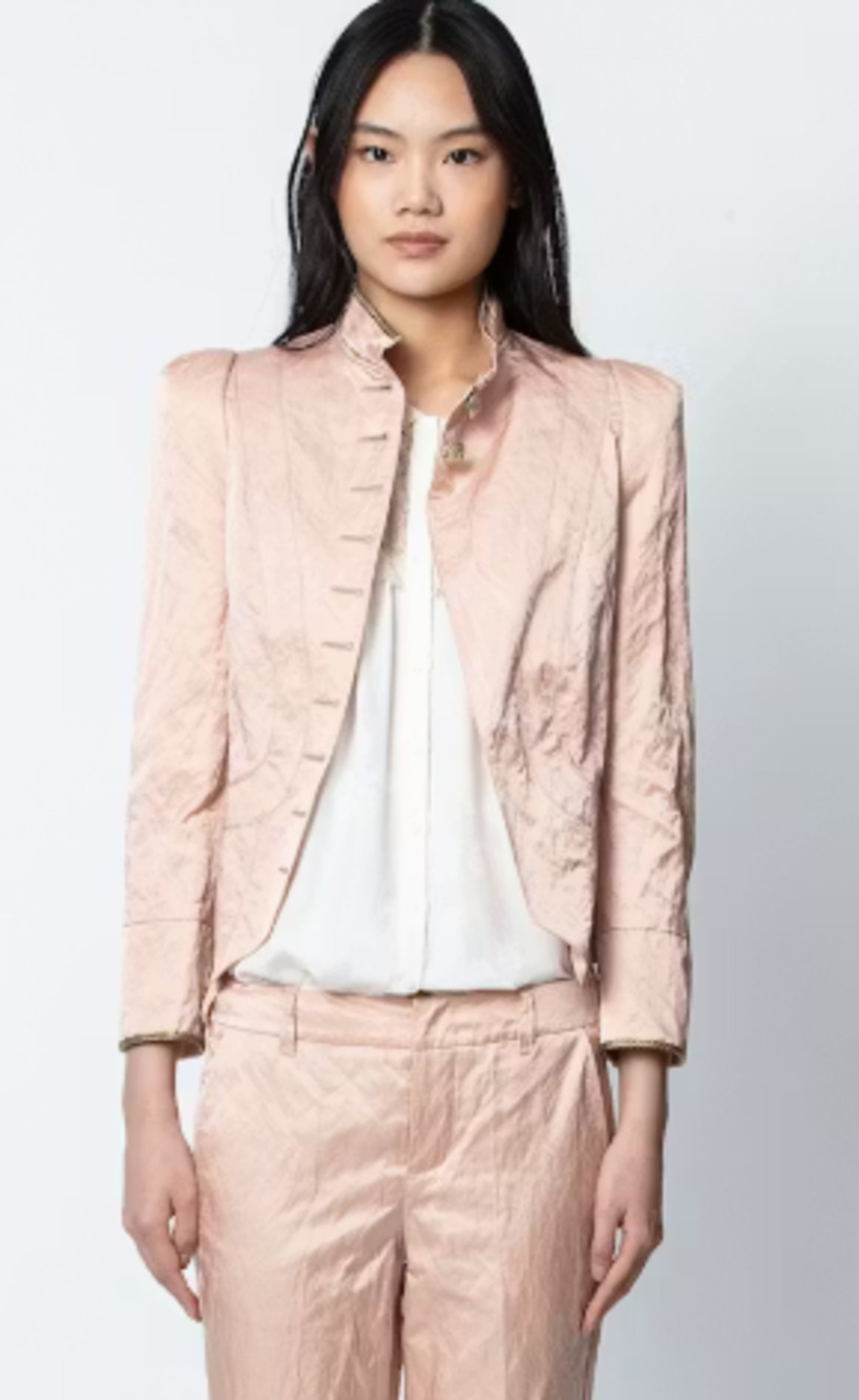 Zadig & Voltaire Lana Military Satin Jacket in Powder Pink/Golden Buttons 36 - Picture 4 of 16